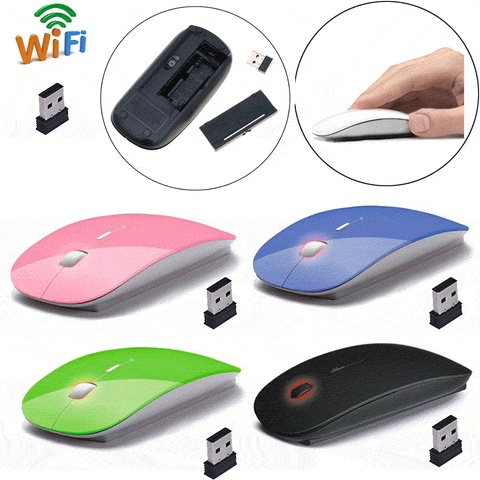 2.4GHz Wireless Optical Mouse 4 Keys Computer PC Mice USB 2.0 Ergonomically Design Ultra Slim Fashion Mouse Red Blue Green Black ► Photo 1/6