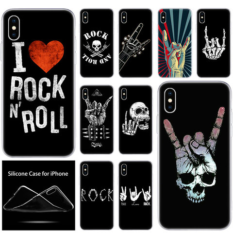 luxury Soft Silicone Phone Case Rock roll skull for Apple iPhone 11 Pro XS Max X XR 6 6S 7 8 Plus 5 5S SE Fashion Cover ► Photo 1/6