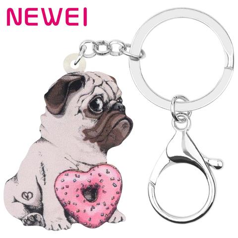 NEWEI Acrylic Valentine's Day Donuts Pug Dog Key Chains Animal Key Ring Bag Car Purse Decorations For Women Girl Teen Charm Gift ► Photo 1/6