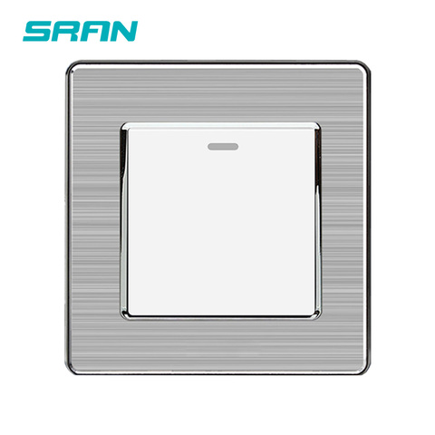 SRAN UK Standard 1Gang 1way rocker switch,250V 16A wall switch stainless steel panel 86mm*86mm white/black/gold ► Photo 1/6