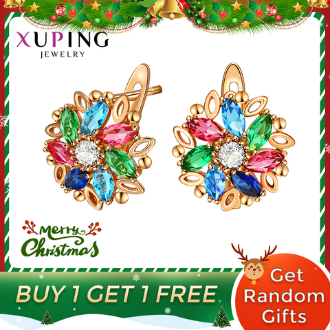 Xuping Fashion Colorful Flower Shaped Synthesis Cubic Zirconia European Style Hoops Earrings for Women Jewelry 98251 ► Photo 1/6