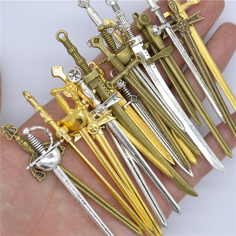 YuenZ 3 Color Mixed Alloy Antique Knight Sword Charms for Jewelry Making DIY Handmade Weapons Pendant ► Photo 1/4