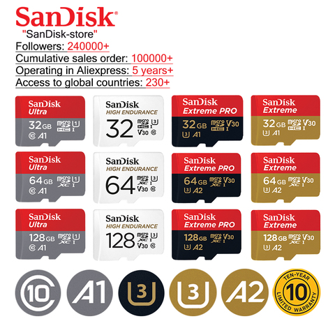 SanDisk Ultra Memory Cards 16GB 32GB 64GB 128GB micro SD Card microSDHC microSD UHS-I tf card A1 for Smartphone 10 year warranty ► Photo 1/6