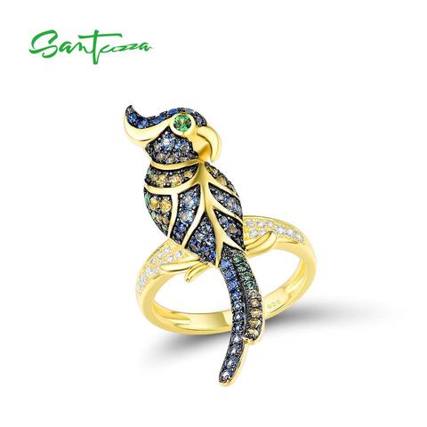 SANTUZZA Silver Rings For Women Pure 925 Sterling Silver Gold Color Lovely Bird Sparkling Blue Green Stones Trendy Fine Jewelry ► Photo 1/6