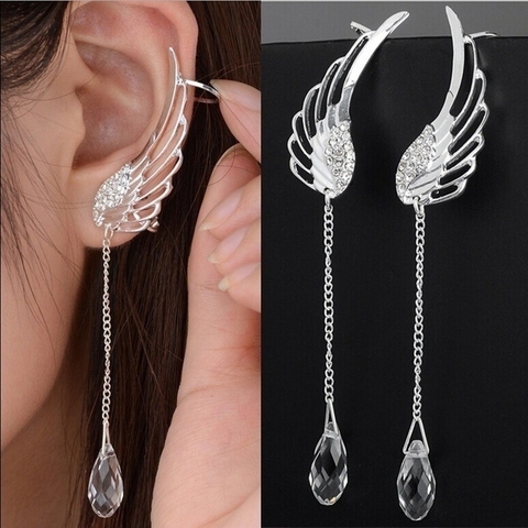 Angel Wing Stylist Crystal Earrings Drop Dangle Ear Stud for Women Long Cuff Earring ER623 ► Photo 1/5