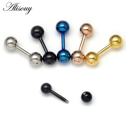 Retro 3 4 5 mm Men's Stainless Steel Ball Barbell Ear Piercing Studs Earrings Black Golden Sale Fashion 1pcs ► Photo 1/6