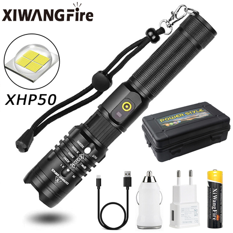 CREE XHP50 LED Flashlight Super Bright Tactical Electric Flashlight Torch USB Rechargeable Zoomable 5 Modes Torch Waterproof ► Photo 1/6