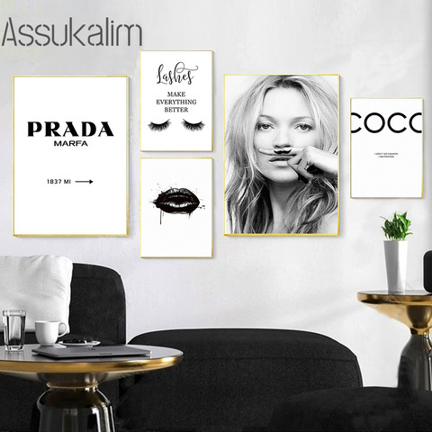 Fashion Poster Eyelashes Lips Make Up Canvas Painting Black White Posters And Prints Nordic Wall Art Pictures For Living Room ► Photo 1/6