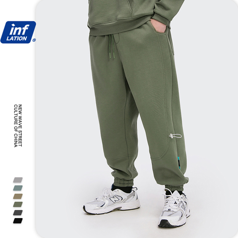 INFLATION Fleece Loose Fit Men Sweatpant In Pure Color 2022 Winter Elastic Waist Sweatpant Streetwear Men Outdoor Pants 3206W ► Photo 1/6