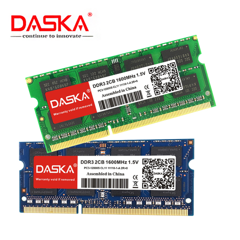 DASKA Laptop ram DDR3 2GB 4GB 8GB 1600/1333 MHz SO-DIMM DDR 3 Notebook Memory 204pin 1.35V-1.5V Lifetime Warranty ► Photo 1/6