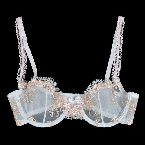 YANDW New sexy women bra floral lace embroidery transparent ultra thin 70 75 80 85 90 95 100 A B C D E F EU US UK Size Standard ► Photo 1/6