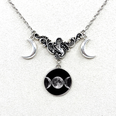 2022/Triple Moon Goddess Pendant Witchcraft Men and Women Moon Necklace Round Crystal Moon Necklace Handmade Jewelry Gift. ► Photo 1/2
