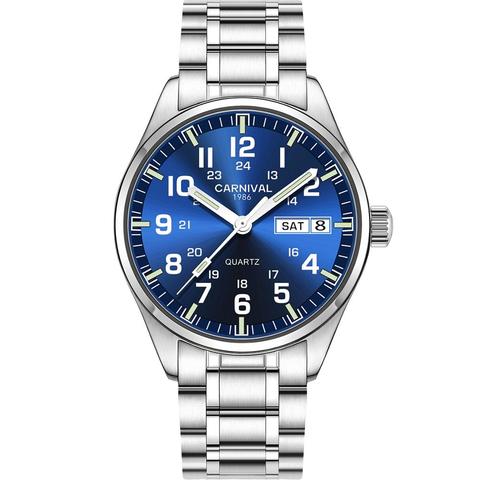 Fashion Luminous Military Watch Luxury brand CARNIVAL New Japan Movement Quartz Watch Men Dual Calendar Stainless Steel Watches ► Photo 1/6