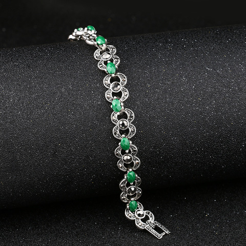 Hot Sale Green Vintage Resin Tibet Silver Color Bracelets For Women Gift Fashion Ethnic Jewelry ► Photo 1/4