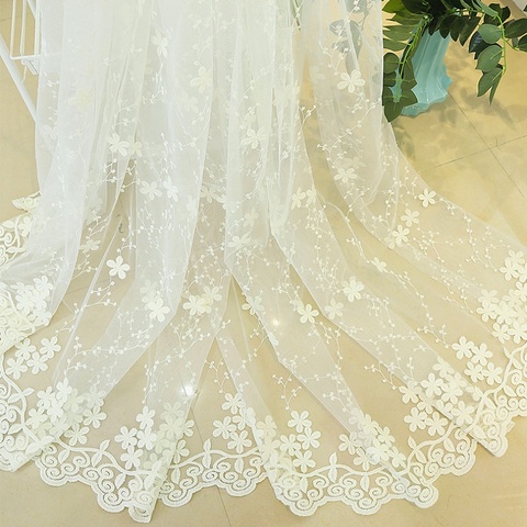 Embroidered Lace Curtains for Bedroom Sheer Elegant Organza Floral Delicate French Window Treatment Tenda wp058C ► Photo 1/6