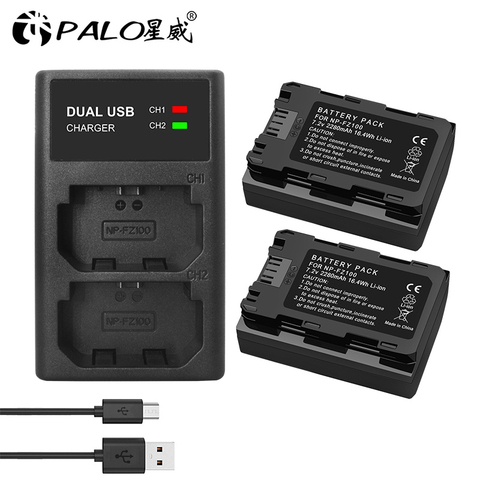 PALO 2Pc 2280mAh NP-FZ100 NPFZ100 NP FZ100 Battery + LED Dual USB Charger for sony NP-FZ100, BC-QZ1, a9, a7R III, a7 III,A6600 ► Photo 1/6