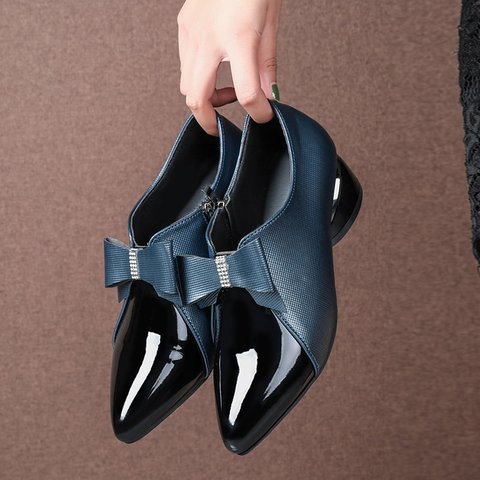 Sexy pumps women shoes Buckle-knot Mid Heels Spring Autumn Patent Leather comfort Women's Pointed Office Work Zipper Shoes ► Photo 1/6