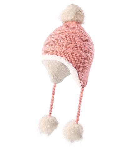 Connectyle Girls Cute Sherpa Lined Skull Cap With Earflaps Hats Kids Winter Warm Beanie Fuzzy Peruvian Hat With Pom-Pom ► Photo 1/6