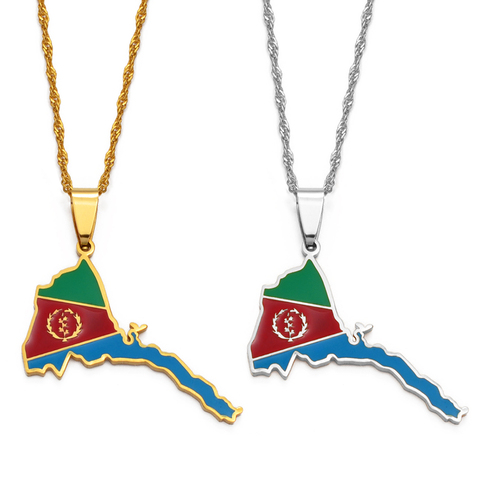 Anniyo Eritrea Map Flag Pendant Thin Necklaces for Women Girls Gold Color Jewelry African Map of Eritrean #136821 ► Photo 1/6