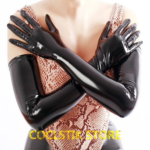 High Quality Adult Sexy Long Gloves Female Full Finger Latex Coating Gloves Shiny Metallic Datex Women Cosplay Party Accessory ► Photo 1/6
