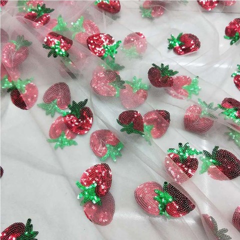 Soft Translucent Sequins Strawberry Embroidery Mesh Fabric for Wedding Party Dress Tulle Stage Garment Diy Sewing Lace Fabric ► Photo 1/6