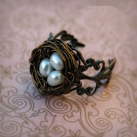 MDNEN Fashion Vintage Bird Nest Pearl Ring Love Nest For Women Engagement Anniversary Birthday Jewelry Ring ► Photo 1/6
