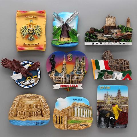 3d fridge magnet German Dutch windmill Egypt American Spain bullfighter Rome Colosseum Belgium urine boy Greece Athens Souvenirs ► Photo 1/6