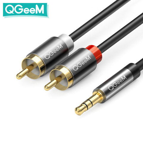 QGeeM RCA Cable 2RCA to 3.5 Audio Cable RCA 3.5mm Jack RCA AUX Cable for DJ Amplifiers Subwoofer Audio Mixer Home Theater DVD ► Photo 1/6