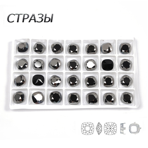 CTPA3bI Crystal Jet Hematite Cushion Cut Sew On Rhinestones Pointback Glass Ornament Fancy Stones For Garment Dancing Dress ► Photo 1/6