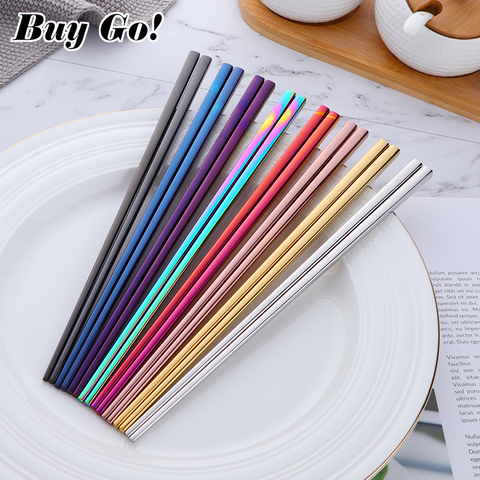 1 pair Sushi Chopsticks 304 stainless steel Food Grade Square Chinese Silver Metal Chopstick Reusable Chop Stick Kitchen Tools ► Photo 1/6