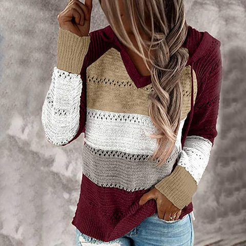 Fitshinling Bohemian Hooded Jumper Sweaters Pullovers Woman Clothes Patchwork Holiday Autumn Winter Pull Vintage Sweater Female ► Photo 1/6