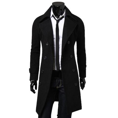 Fashion Men TrenchCoat Solid Color Long Sleeve Lapel Button Slim Fits Overcoat Coat Outwear Male Long Jacket XXXL ► Photo 1/6