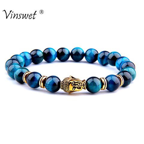Fashion AAA Royal Blue Tiger Eye Men's Bracelet Beads Natural Stone Buddha Stretch Charm Bracelets for Women Men Jewelry 2022 ► Photo 1/6