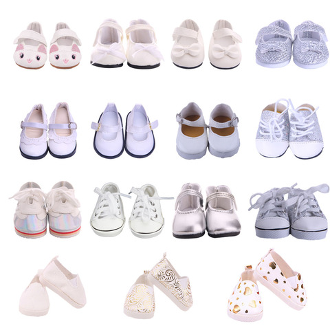 Doll White Cortex Shoes With Sequins Fit 18 Inch American Doll&43cm Baby New Born Doll Clothes Accessories,Girls Toys DIY ► Photo 1/6