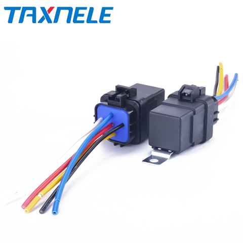 Automobile Relay Waterproof Integrated Wired  DC12V 24V 40A 5Pin 4pin Auto Relay + Holder With 105mm Length Wires ► Photo 1/6