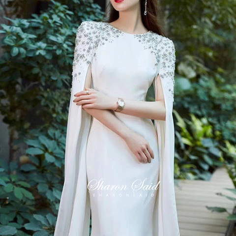 Elegant White Mermaid Muslim Evening Dress with Long Sleeves Dubai Engagement Dresses for Arabic Women Wedding Party Gowns Stock ► Photo 1/6