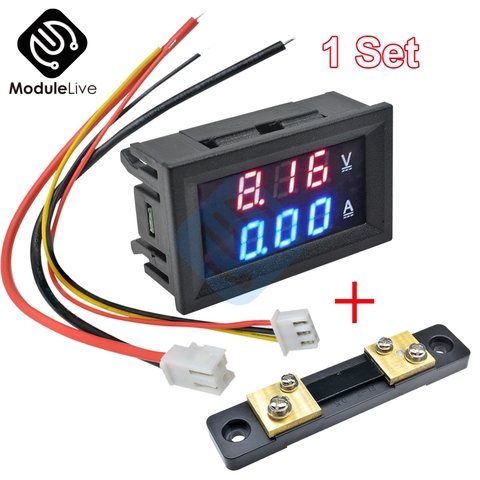 DC 100V 50A Voltmeter Ammeter Blue+Red LED Amp Dual Digital Volt Amp Meter Gauge+50A75mV FL-2 50A Shunt Voltmeter Car Module ► Photo 1/6