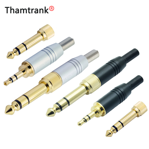 10pcs 5set Gold-plated adapter Jack 6.35mm 3pole stereo male plug with inside screw to 3.5mm jack stereo female socket converter ► Photo 1/6