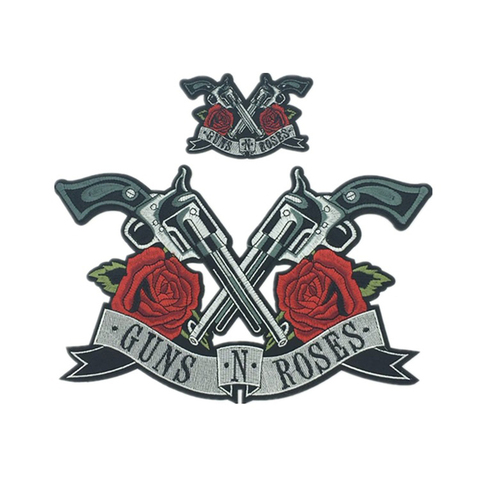 Punk Double Guns Roses Skull Iron On Embroidery Patches Biker Stickers Clothes Embroidery Jacket Motorcycle Backpack Big Patches ► Photo 1/3