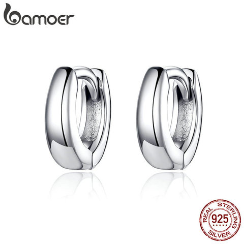 BAMOER 2022 New 925 Sterling Silver Polishing Tiny Circle Hoop Earrings for Women and Men Korean Style Fine Jewelry SCE552 ► Photo 1/6