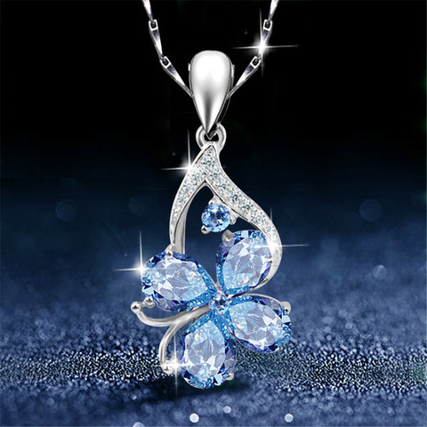 Aquamarine gemstones diamonds pendant necklaces for women blue crystal white gold choker silver color jewelry bijoux bague gifts ► Photo 1/6