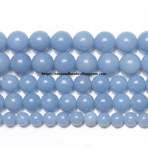 Free Shipping Natural Stone AA quality Blue Angelite Round Loose Beads 6 8 10MM Pick Size 15