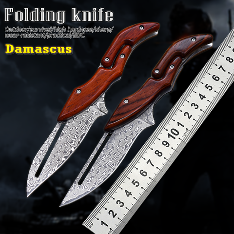 Damascus Steel Knife Tactical Mechanical Folding Knife Rosewood Handle Portable Outdoor Jungle Knife Camping Survival Knife EDC ► Photo 1/6