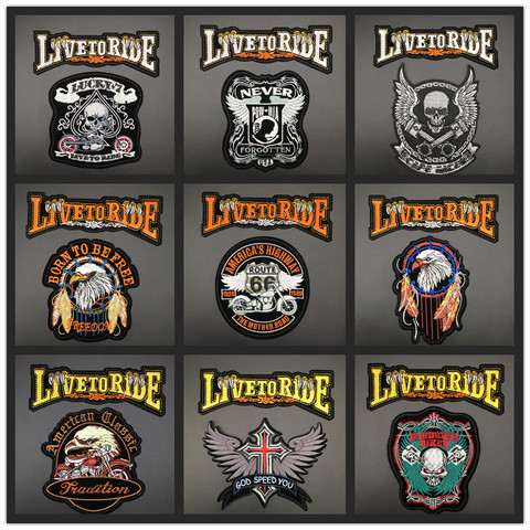 Live To Ride Motorcycle Biker Patch Iron On Embroidered Patches for Clothing Eagle Paw Punk Badge DIY Appliques Stirpes Jacket ► Photo 1/6
