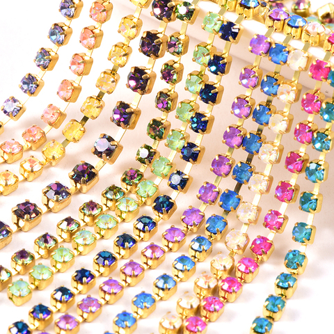 High Quality Mocha Neon Glass Rhinestones Chain стразы Colorful Crystal Strass Golden Base Sparse Claw Rhinestones Cup Chain A08 ► Photo 1/6