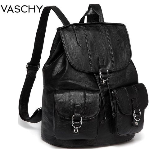 VASCHY Fashion Backpack Purse for Women Chic Drawstring School Bags with Two Front Pockets Soft Leather Backpack for College ► Photo 1/6