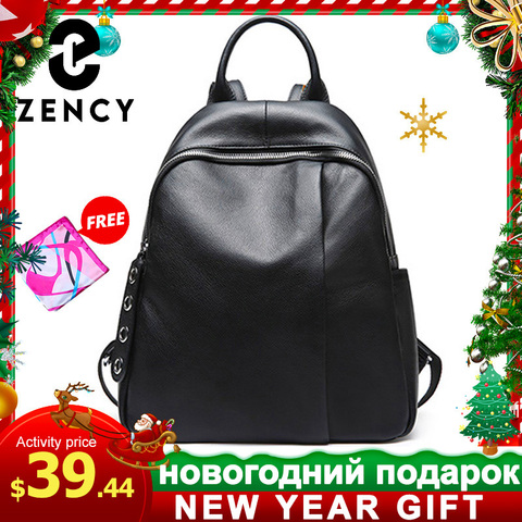 Zency Anti-theft Design Women Backpack 100% Genuine Leather Classic Black School Bag For Girls Daily Casual Travel Bag Knapsack ► Photo 1/6
