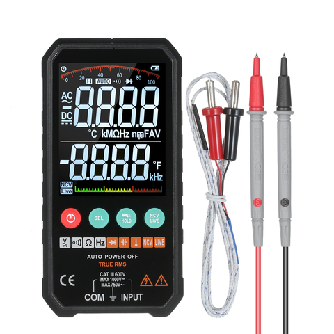LCD Digital Multimeter 6000 Counts True RMS AC/DC Voltage Resistance Capacitance Frequency Continuity Diode NCV Test Temperature ► Photo 1/6