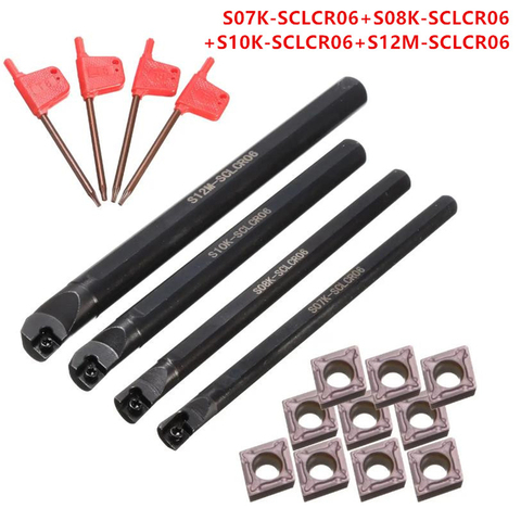 4pcs 7/8/10/12mm SCLCR06 Lathe Boring Bar Turning Tool With 10pcs CCMT0602 Inserts +4pcs T8 Wrench ► Photo 1/6