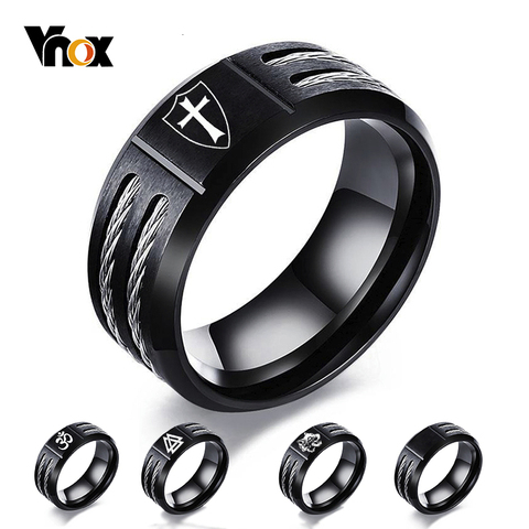 Vnox Personalize Wia Ring for Men Stainless Steel Cross Knights Templar Shield Oum Wild Wold Ring Custom Gift for Him ► Photo 1/6